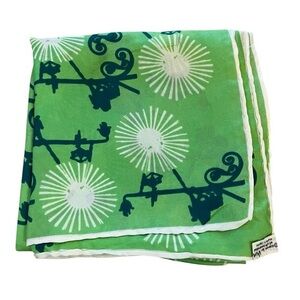 Vintage VERA Neumann 100% silk whimsical green white print 24” sq scarf, Japan
